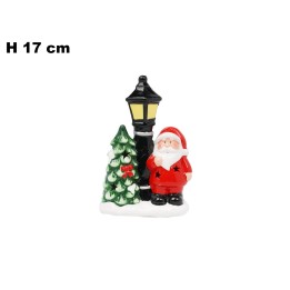 BABBO NATALE CON LAMPIONE E LED 17 CM