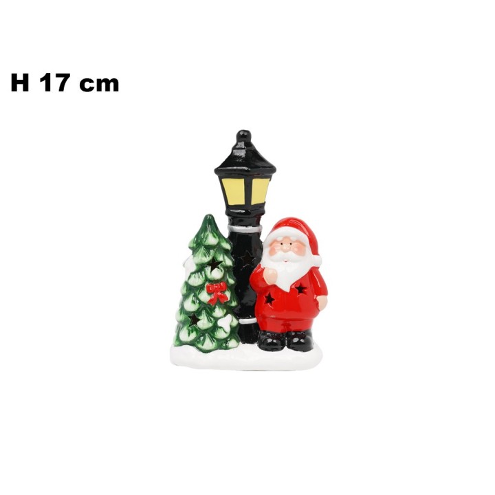 BABBO NATALE CON LAMPIONE E LED 17 CM