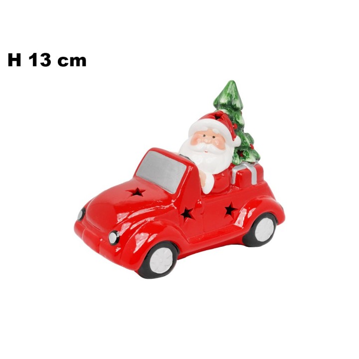 BABBO NATALE CON AUTO E LED 13,5 CM