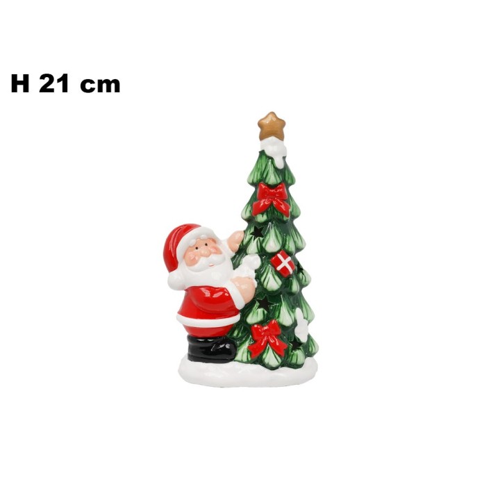 BABBO NATALE CON ALBERELLO 21 CM CON LED