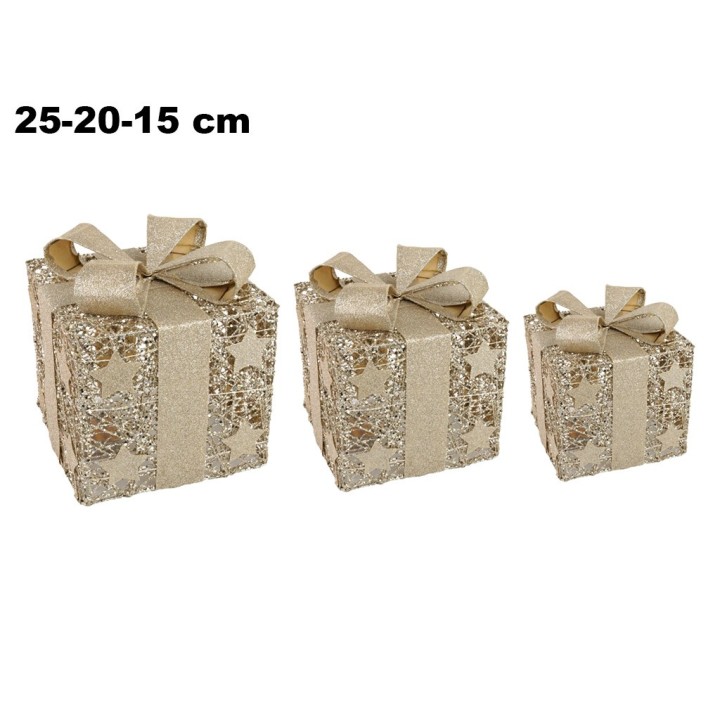 SET 3PZ PACCHI REGALO C/LED CM 15/20/25