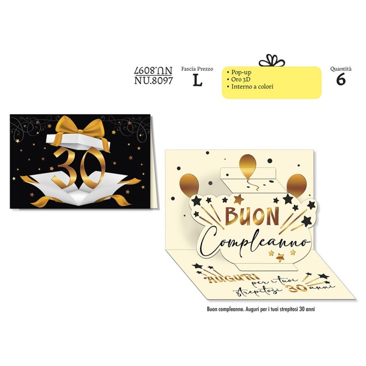 BIGLIETTI COMPLEANNO 30 ANNI ORO NU.8097