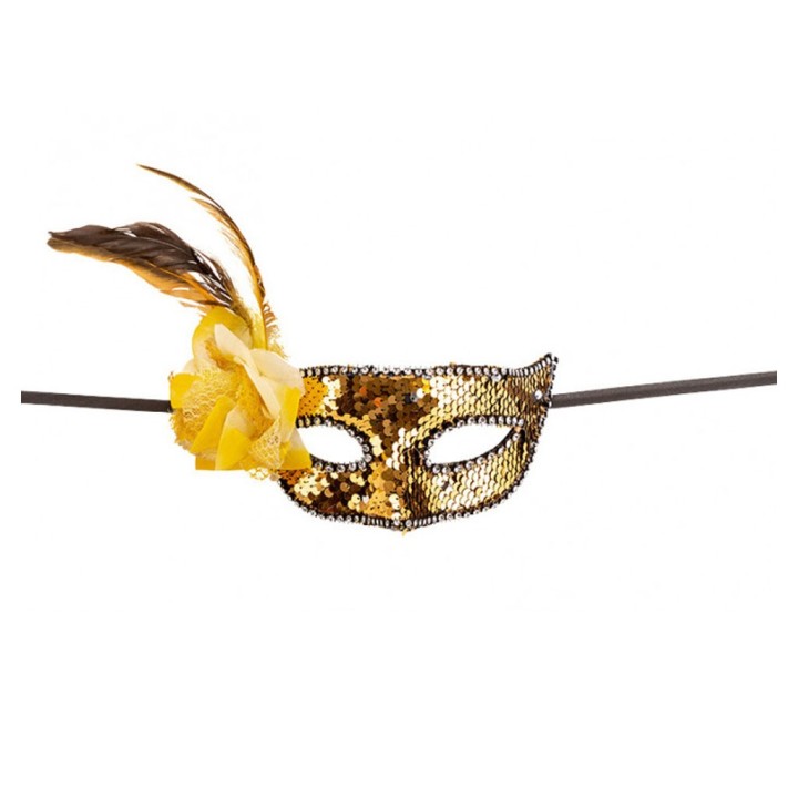 MASCHERA IN PLASTICA CON PAILLETTES ORO,