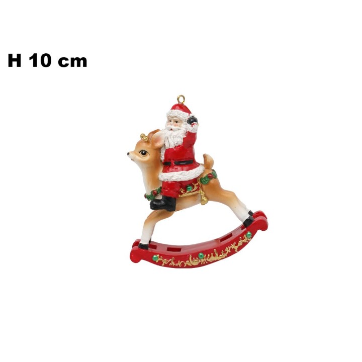 BABBO NATALE SU RENNA DA APPENDERE 10 CM