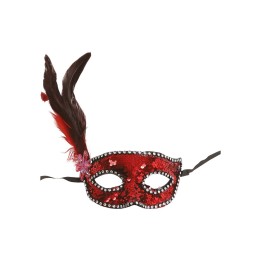 MASCHERA PAILLETTES ROSSE CON PIUMA