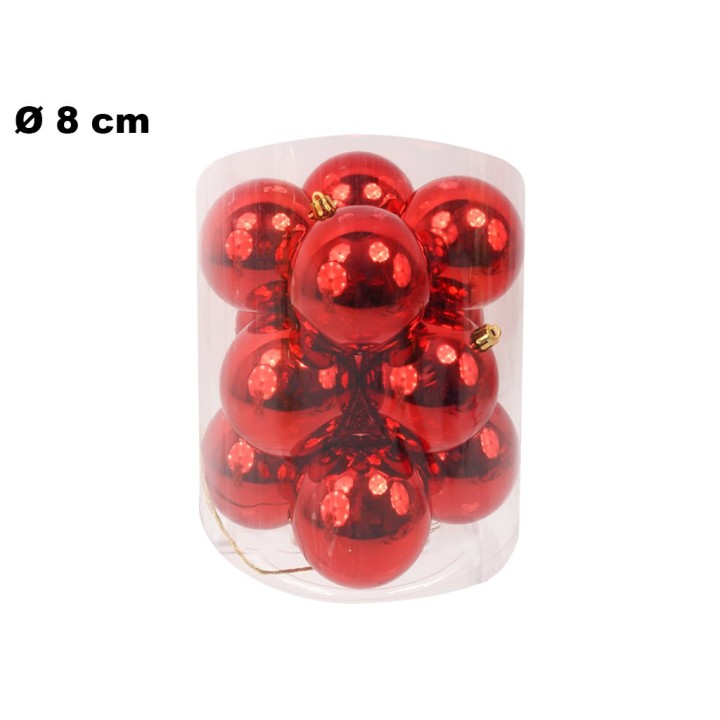 12 PALLINE NATALIZIE ROSSE 8 CM
