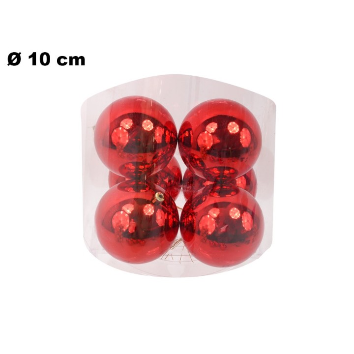 6 PALLINE NATALIZIE ROSSE 10 CM