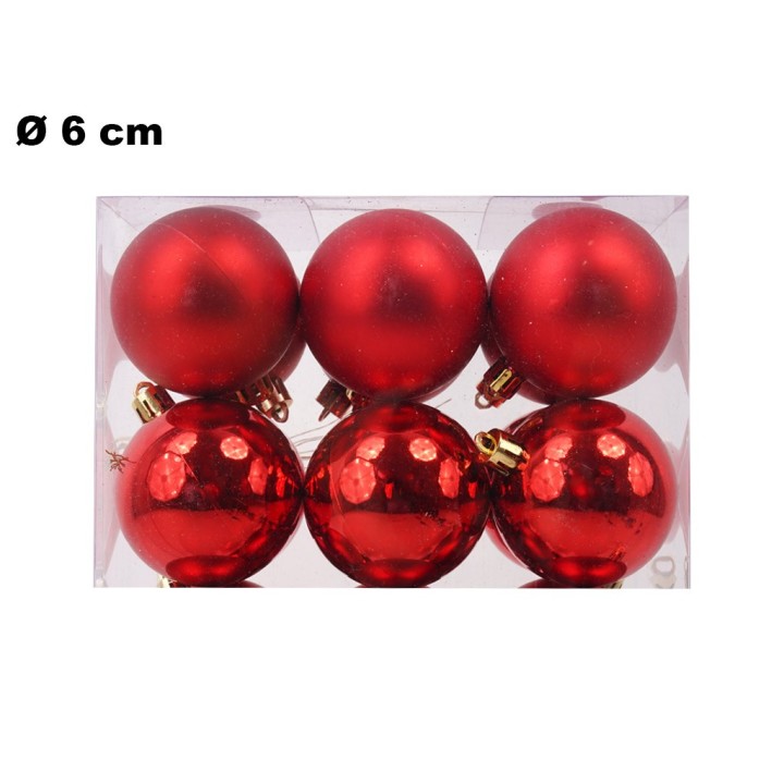 12 PALLINE NATALIZIE ROSSE 6 CM