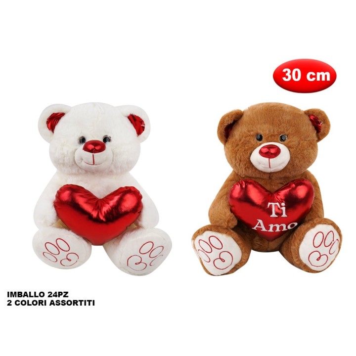 PELUCHE ORSETTO CON CUORE MORBIDì 30CM