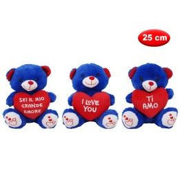 PELUCHE ORSO BLU CON CUORE MORBIDì 25CM