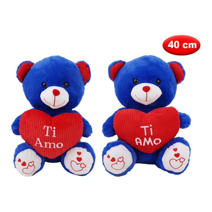 PELUCHE ORSO BLU CON CUORE MORBIDì 40CM
