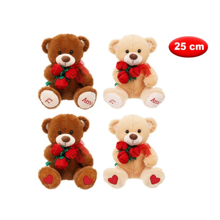PELUCHE MORBIDì ORSO CON FIORI CM 25