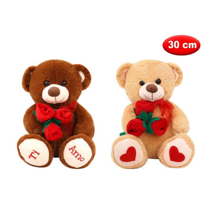 PELUCHE MORBIDì ORSO CON FIORI CM 30
