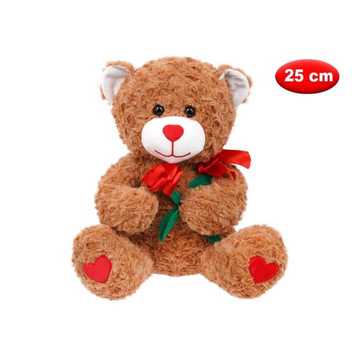 PELUCHE MORBIDì ORSO CON ROSA CM 25