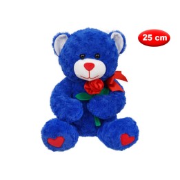 PELUCHE MORBIDì ORSO BLU CON ROSA CM 25