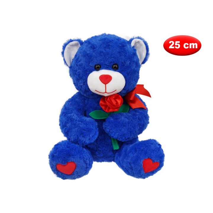 PELUCHE MORBIDì ORSO BLU CON ROSA CM 25